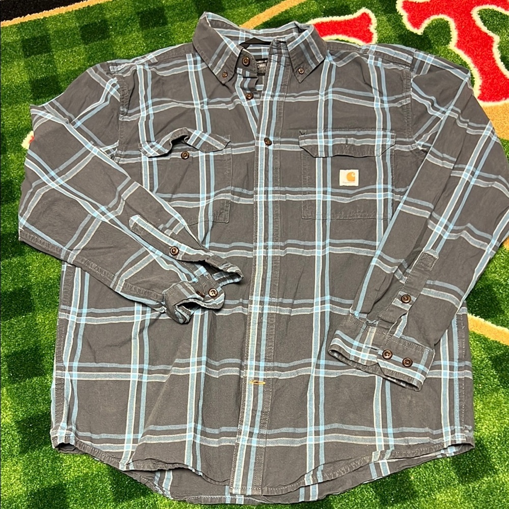 Carhartt Flannel Shirt Men's M Long Sleeve Loose Fit Medium Weight Blue